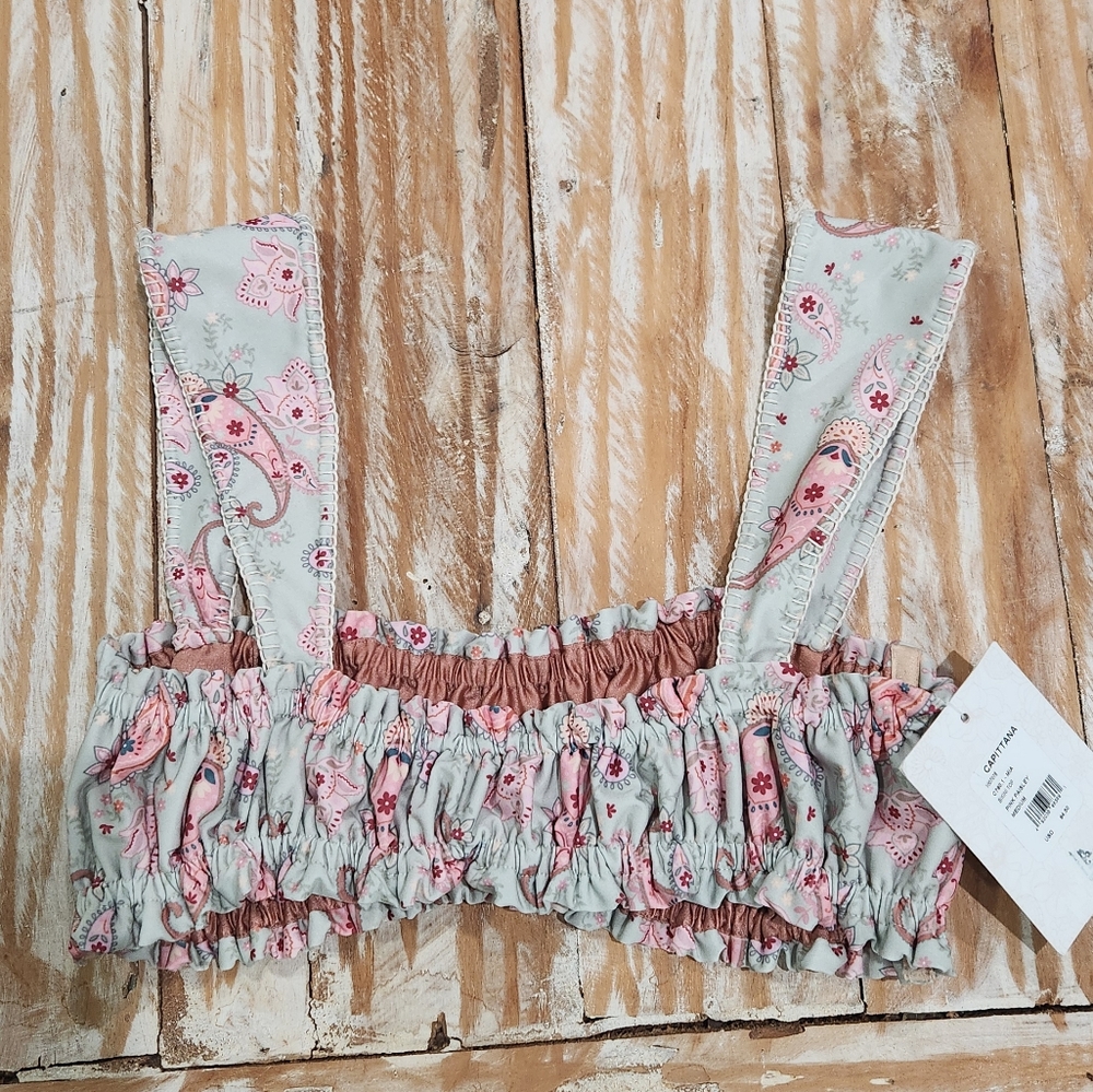 NWT‎ Capittana Mia Pink Paisley Ruched Bandeau Bikini Top M - Picture 6 of 6
